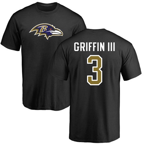 Men Baltimore Ravens Black Robert Griffin III Name and Number Logo NFL Football #3 T Shirt->nfl t-shirts->Sports Accessory